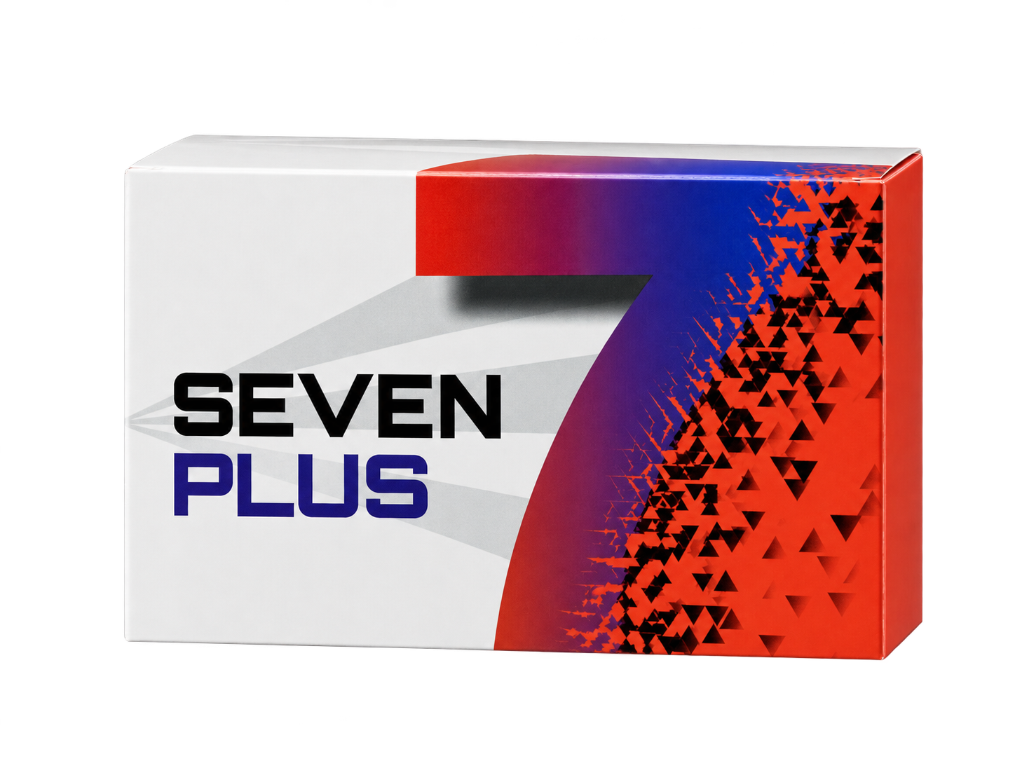 SEVEN PLUS 包裝近鏡,展示品牌字樣、數字 7 圖案同紙盒紋理